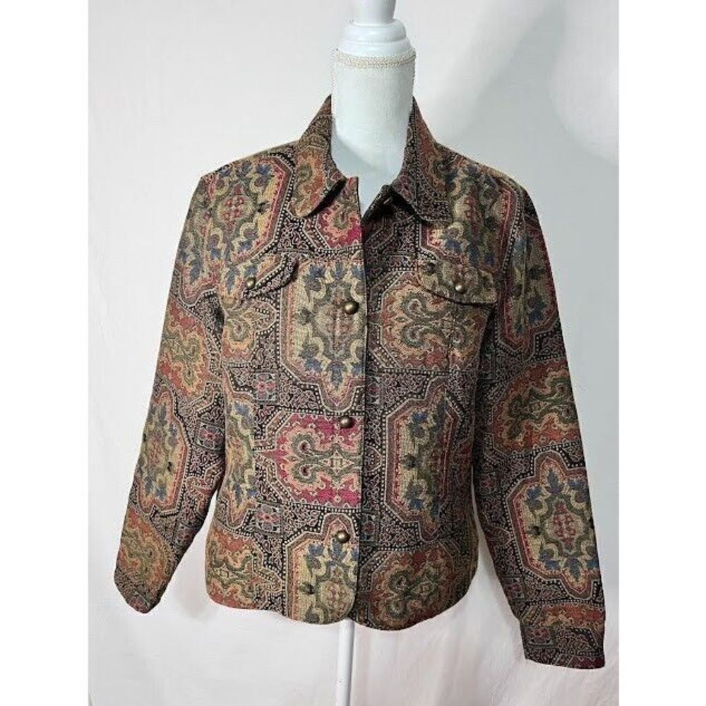 Coldwater Creek Floral Tapestry Jacket Sz Large Cottage Core Sofisticated